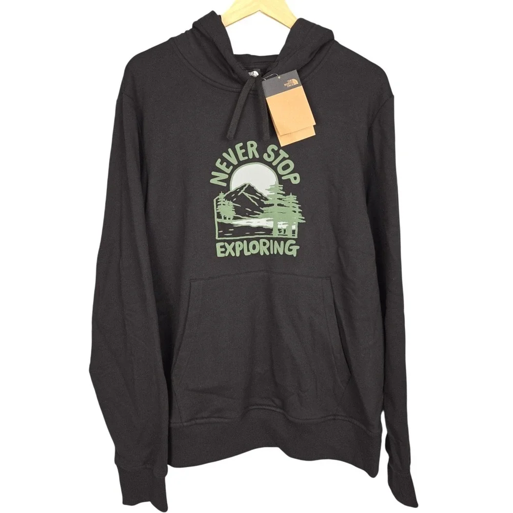 The North Face Outdoor Hoodie Men Medium Black Never Stop Exploring Pullover NEW